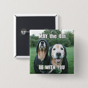 Badge Carré 5 Cm Golden Retriever May 4 Be With You Parody