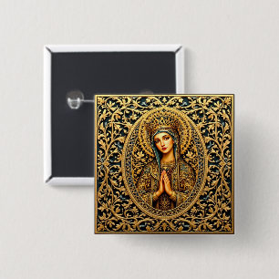 Badge Carré 5 Cm Golden Revergence Vierge Marie