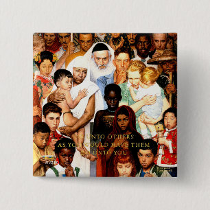 Badge Carré 5 Cm Golden Rule (Do to other) par Norman Rockwell