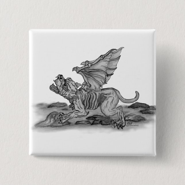 Badge Carré 5 Cm Golem Gargoyle (Devant)