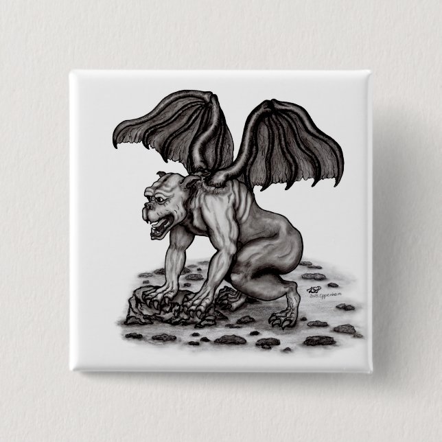 Badge Carré 5 Cm Golem Gargoyle (Devant)
