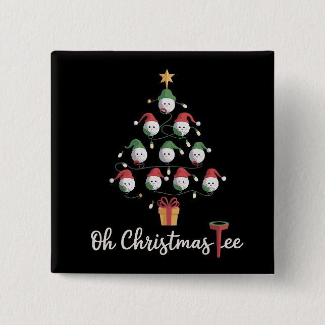 Badge Carré 5 Cm Golf Golfer Funny Golfing Oh Christmas Tee (Devant)