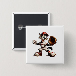 Badge Carré 5 Cm Goofy Cat Baseball Pitcher Monte