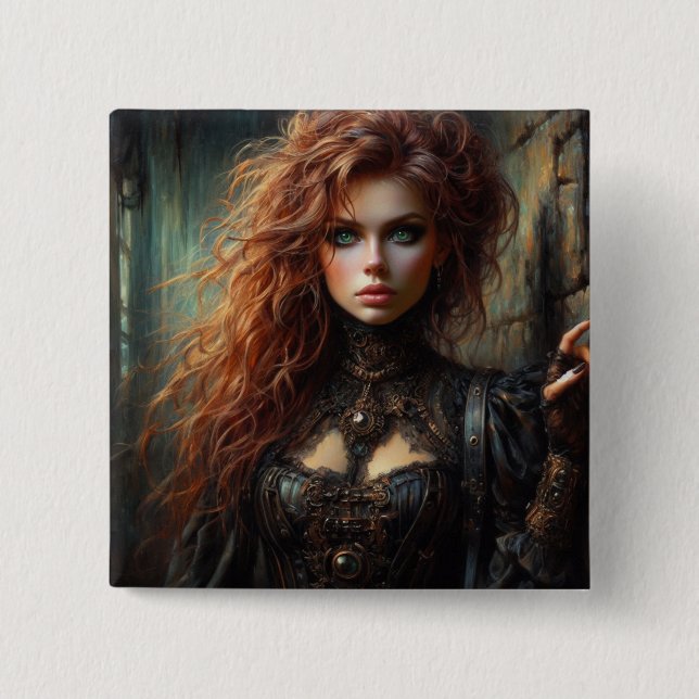 Badge Carré 5 Cm Gothique steampunk féminin (Devant)