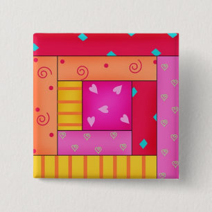 Badge Carré 5 Cm Goupilles colorées d'art de bloc de cabine de