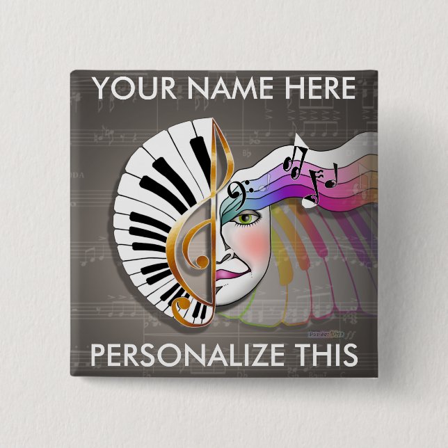 Badge Carré 5 Cm GOUPILLES de masque de musique (Devant)