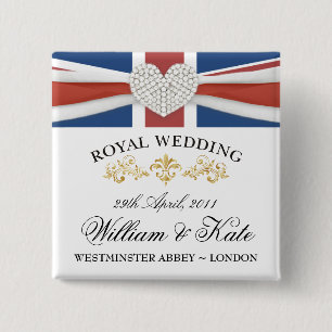 Badge Carré 5 Cm Goupilles de souvenir de mariage de William et de
