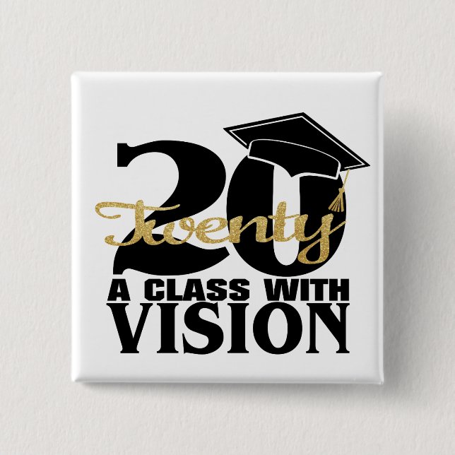 Badge Carré 5 Cm Graduation 2020 Une classe avec vision (Devant)
