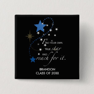 Badge Carré 5 Cm Graduation étoiles bleues sur Black Inspirational