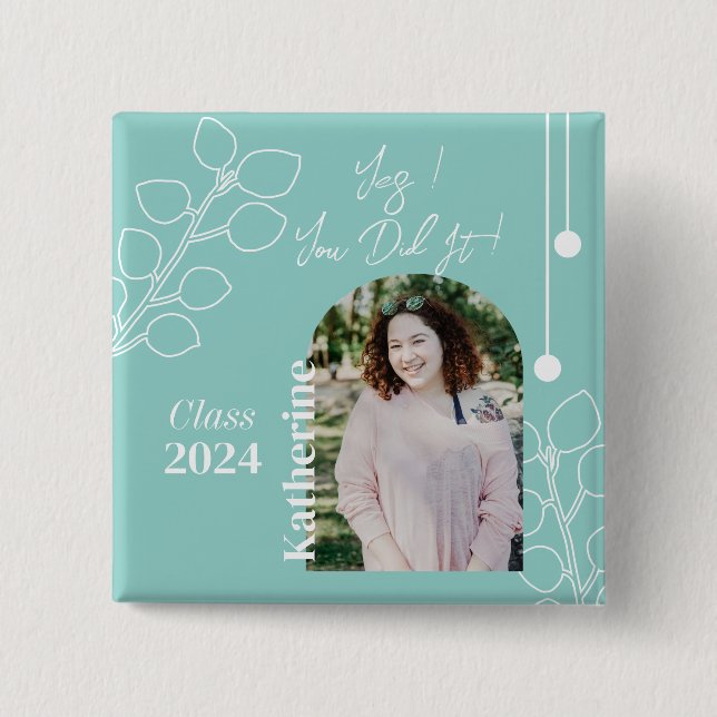 Badge Carré 5 Cm Graduation Simple Foliage Photo Aqua (Devant)