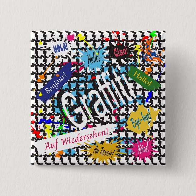 Badge Carré 5 Cm Graffiti de voeux (Devant)