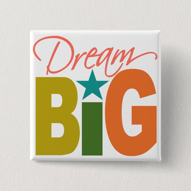 Badge Carré 5 Cm GRAND bouton fait sur commande rêveur (Devant)