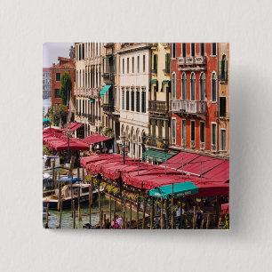 Badge Carré 5 Cm Grand Canal de Venise Italie avec bateaux gondoles