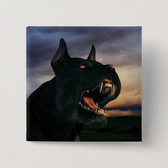 Badge Carré 5 Cm Grand chien noir (Devant)