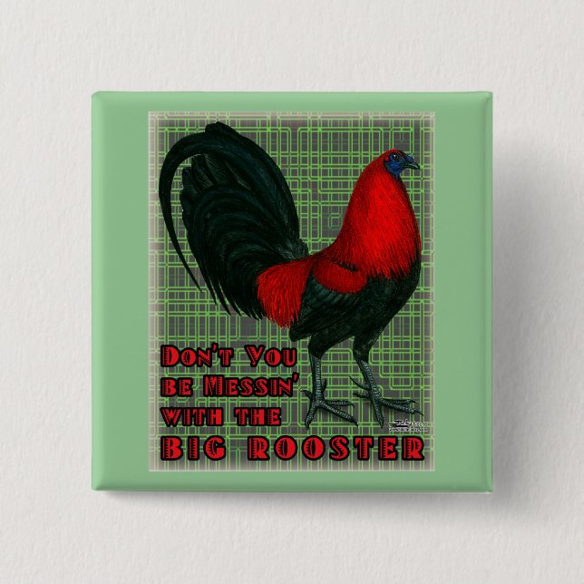 Badge Carré 5 Cm Grand Coq Rouge (Devant)