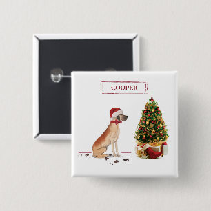 Badge Carré 5 Cm Grand Danois Drôle de Noël Chien avec Arbre