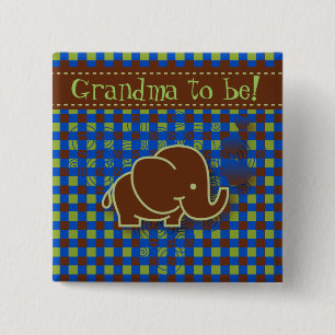 Badge Carré 5 Cm Grand-maman bleu-foncé et Brown de l'éléphant  