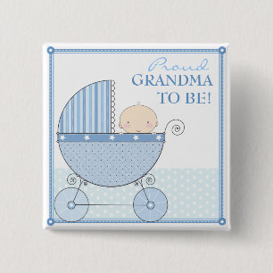 Badge Carré 5 Cm Grand-maman fière à être chariot doux de bleu de