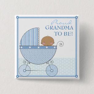 Badge Carré 5 Cm Grand-maman fière à être chariot ethnique de bleu