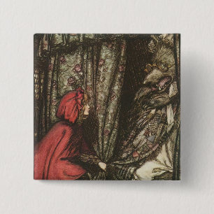 Badge Carré 5 Cm Grand mauvais loup dans le lit de la grand-maman