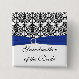 Badge Carré 5 Cm Grand-mère blanche de damassé de noir bleu de la