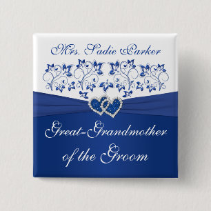 Badge Carré 5 Cm Grand-mère florale blanche de bleu royal du mari
