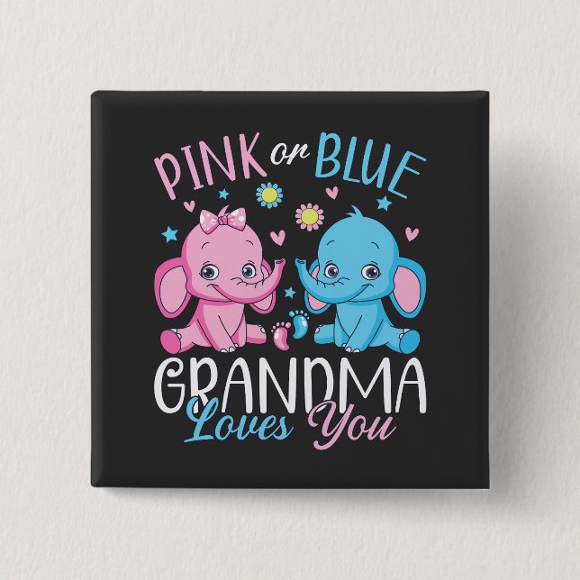 Badge Carré 5 Cm Grand-Mère Rose Ou Bleue Vous Aime Elephant Baby S (Devant)