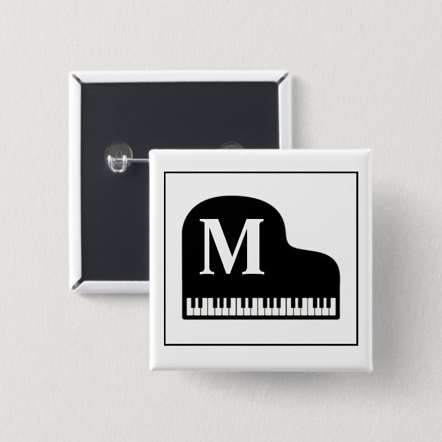 Badge Carré 5 Cm Grand Piano Monogram Pianiste noir et blanc (Devant & derrière)