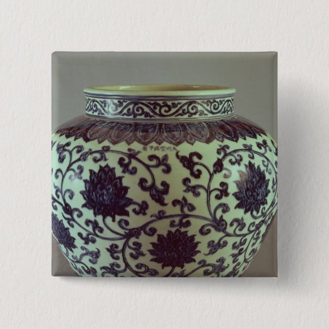 Badge Carré 5 Cm Grand vase bleu et blanc à Ming (Devant)