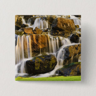 Badge Carré 5 Cm Grande Île, Hawaï. Ruisseau en cascade, Grande Île