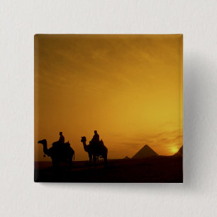 Badge Carré 5 Cm Grandes Pyramides de Gizeh, Égypte au coucher du s