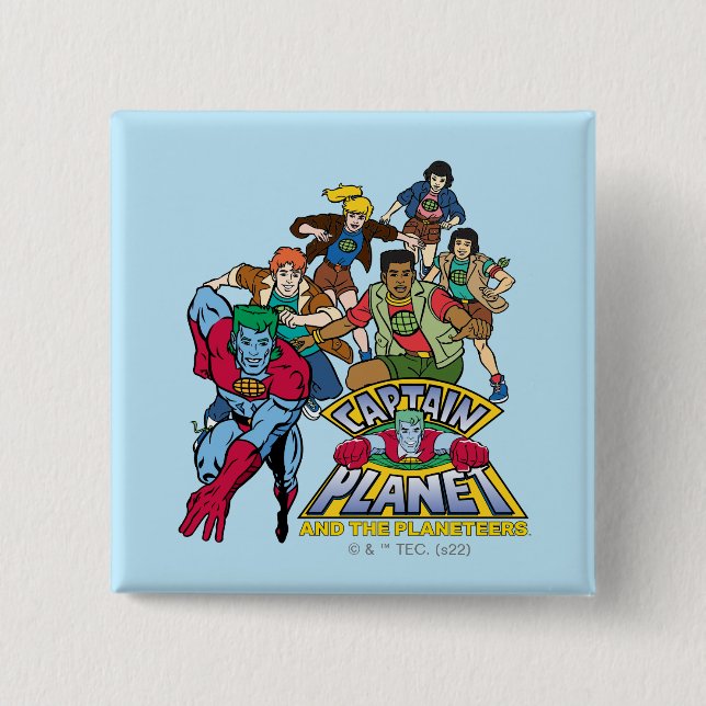 Badge Carré 5 Cm Graphique du logo Captain Planet & Planeteers Grou (Devant)