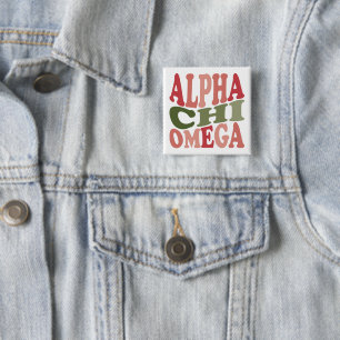 Badge Carré 5 Cm Graphique empilé rétro groovy Alpha Chi Omega