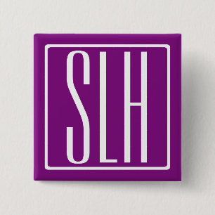 Badge Carré 5 Cm Gras moderne 3 initiales Monogramme   Blanc et pou