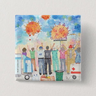 Badge Carré 5 Cm Gratitude For Essential Workers Covid-19 Pin