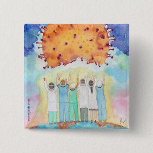 Badge Carré 5 Cm Gratitude For First Liners Covid-19 Pin