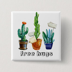 Badge Carré 5 Cm Gratuit câlins succulents cactus plantes personnal