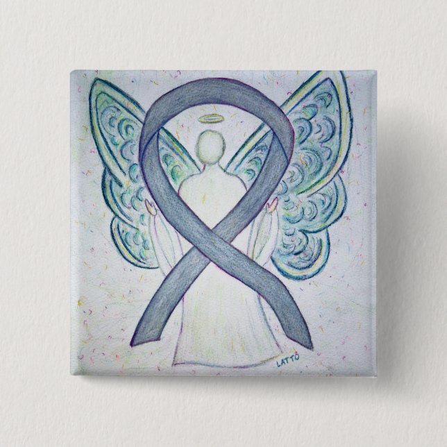Badge Carré 5 Cm Gray Angel Sensibilisation Ruban Personnalisé Art  (Devant)