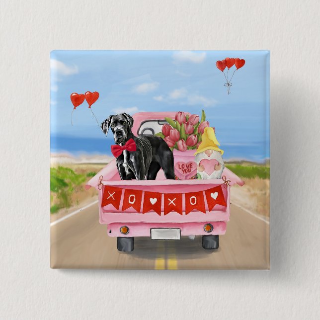 Badge Carré 5 Cm Great Dane Chien Valentine's Day Truck (Devant)