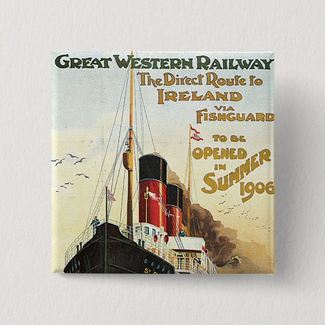 Badge Carré 5 Cm Great Western Railway - Vers l'Irlande (Devant)