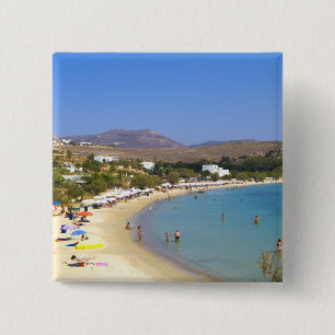 Badge Carré 5 Cm Grèce, île de Paros, Krios Beach vue d'en haut