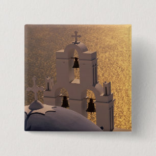 Badge Carré 5 Cm Grèce, îles des Cyclades, Santorin, Thira,