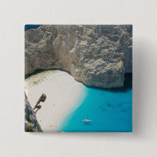Badge Carré 5 Cm GRÈCE, Îles ioniennes, ZAKYNTHOS, ÉPAVE