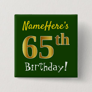 Badge Carré 5 Cm Green, Faux Gold 65th Birthday, With Custom