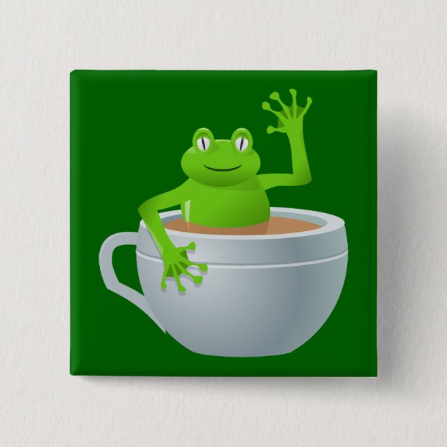 Badge Carré 5 Cm Grenouille dans un thé (Devant)