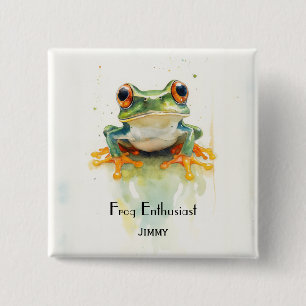 Badge Carré 5 Cm Grenouille de l'arbre verte mignonne aquarelle, p