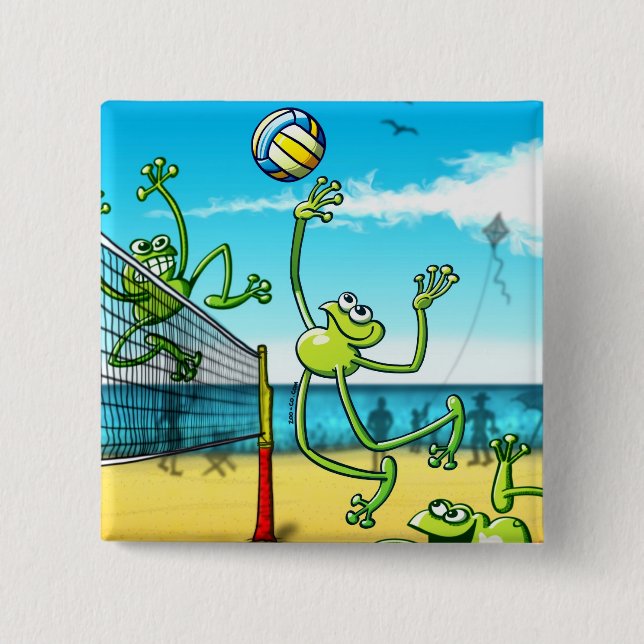 Badge Carré 5 Cm Grenouille de volleyball (Devant)