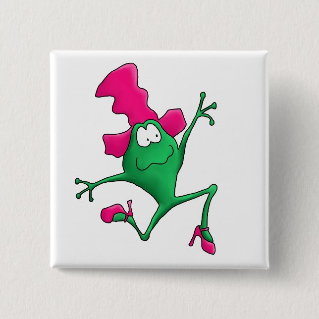 Badge Carré 5 Cm Grenouille heureuse rose de Stilletto (Devant)