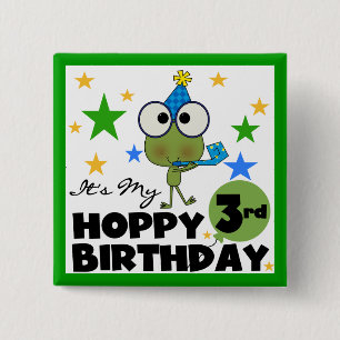 Badge Carré 5 Cm Grenouille-Hoppy 3e Anniversaire Tshirts et cadeau