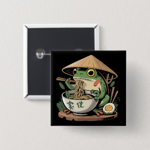 Badge Carré 5 Cm Grenouille mangeant des ramen kawaii neko nouilles